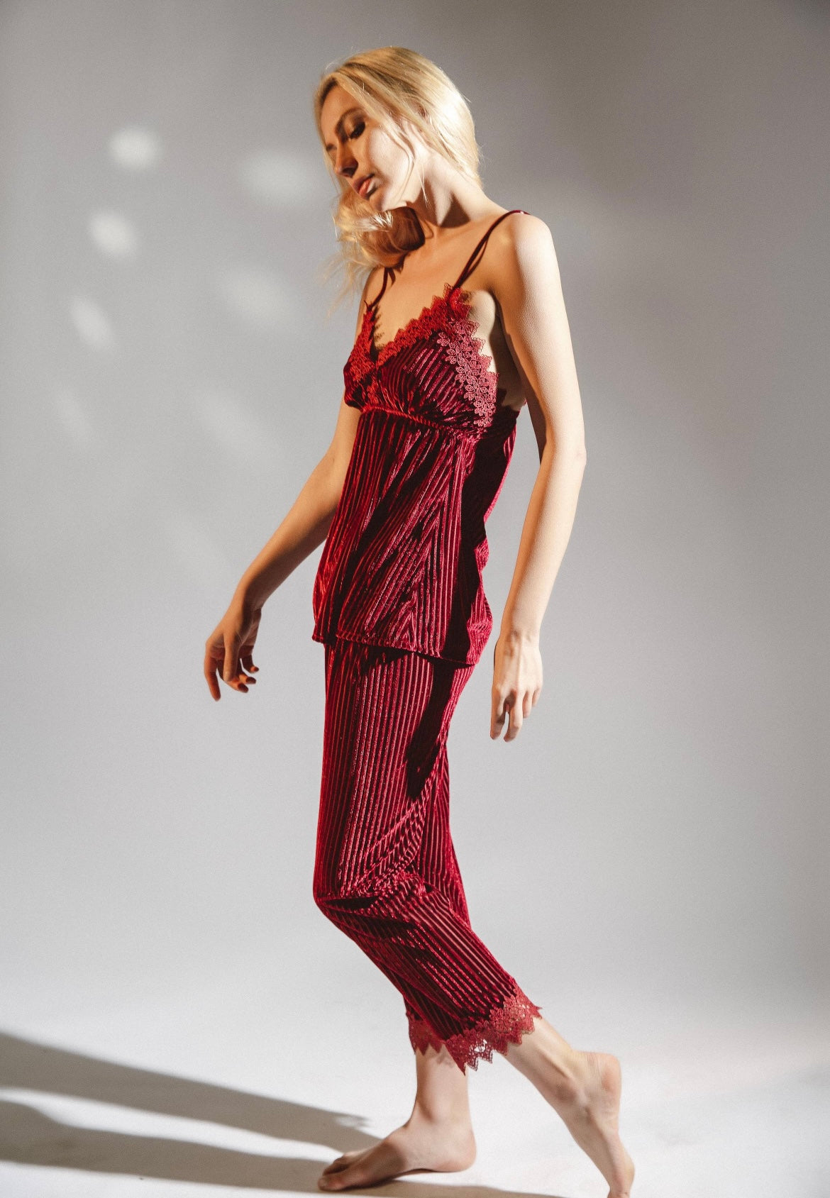 All I Want Is You Velvet Pajama Set - Cranberry